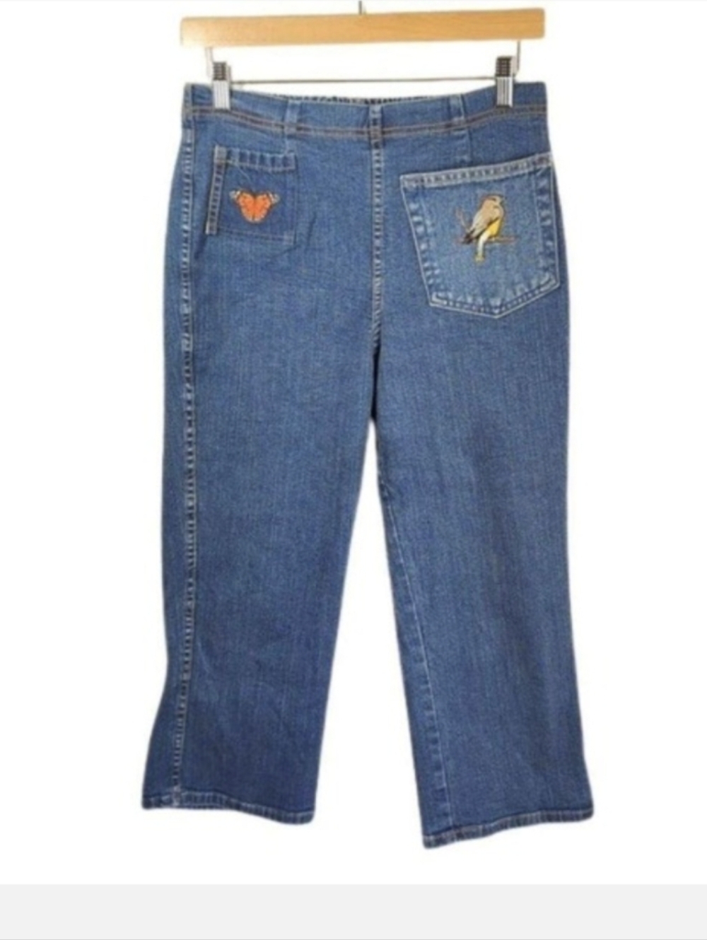 Vintage 90s White Stag Embroidered Denim Jeans Monarch Butterfly‎ Bird Medium